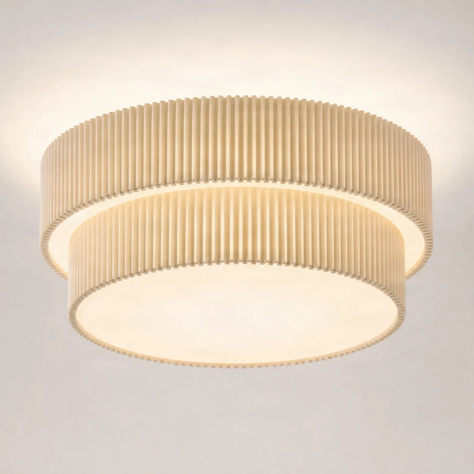 Plafón Lindby Tazia, Ø 50 cm, natural/blanco, lino