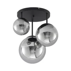 Plafón Lindby Teeja, ahumado, 3 luces, Ø47cm, cristal, E27