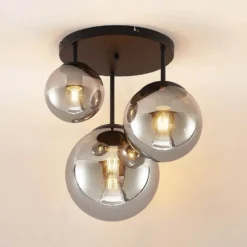 Plafón Lindby Teeja, ahumado, 3 luces, Ø47cm, cristal, E27