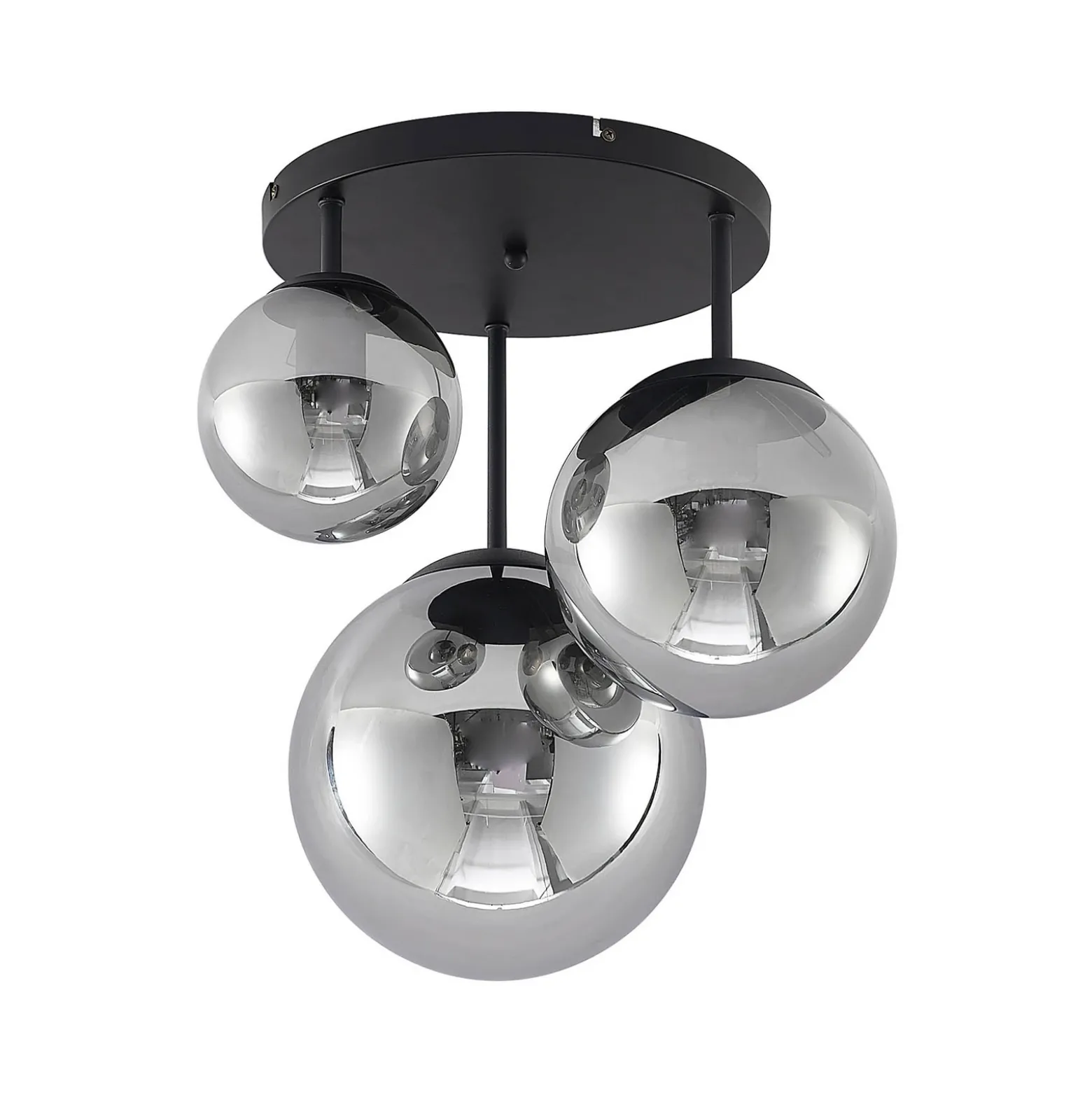 Plafón Lindby Teeja, ahumado, 3 luces, Ø47cm, cristal, E27