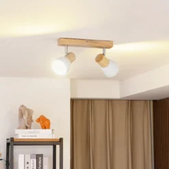 Plafón Lindby Thorin, 27 cm, 2 luces, blanco, madera, E14