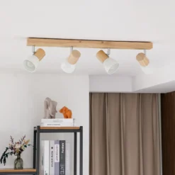 Plafón Lindby Thorin, 67 cm, 4 luces, blanco, madera, E14