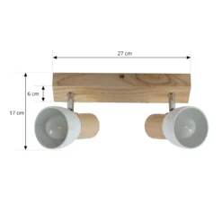 Plafón Lindby Thorin, 27 cm, 2 luces, blanco, madera, E14