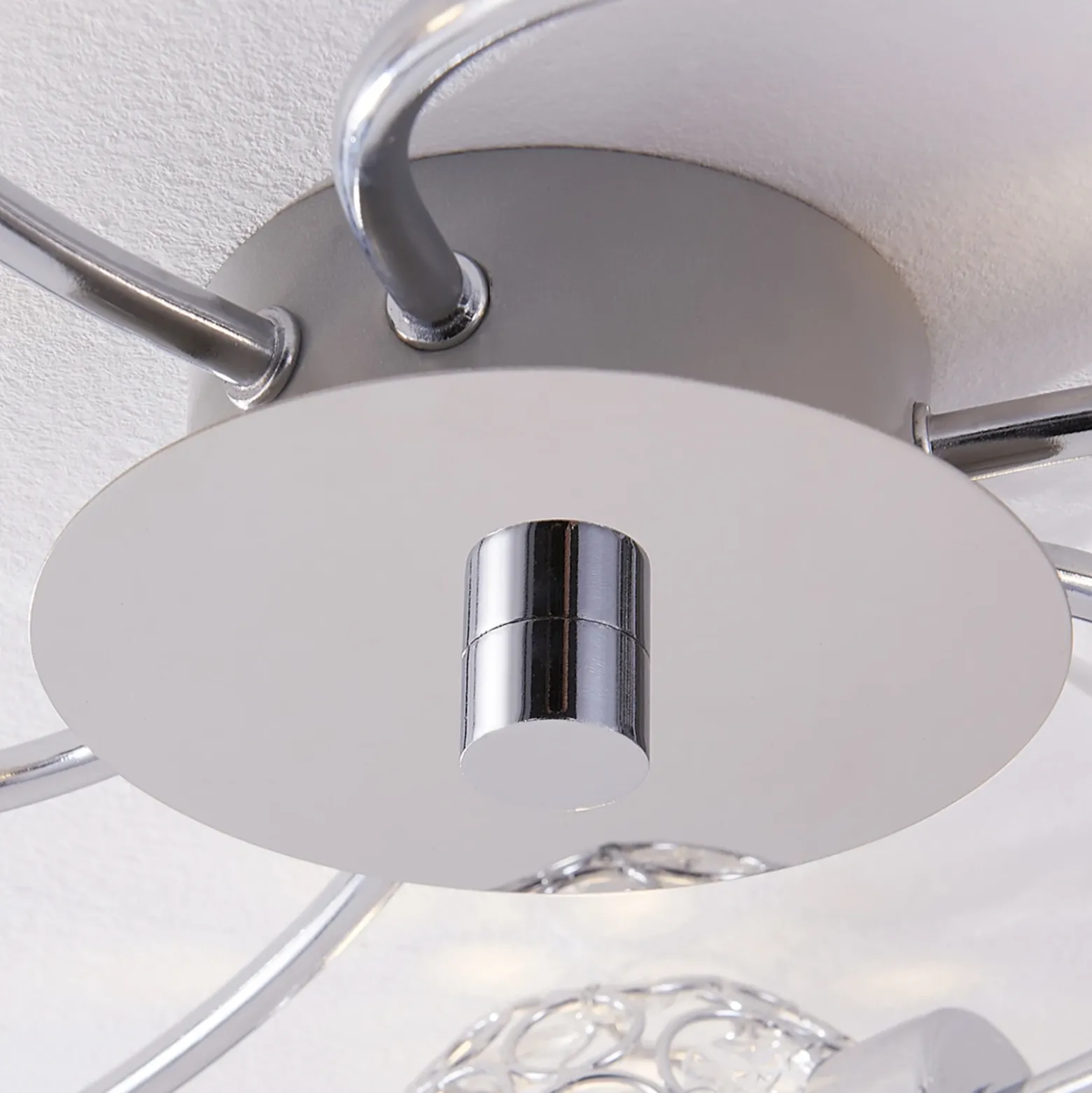 Plafón Lindby Tyron, Ø 65 cm, cromo, cristal, metal