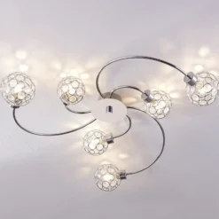 Plafón Lindby Tyron, Ø 65 cm, cromo, cristal, metal