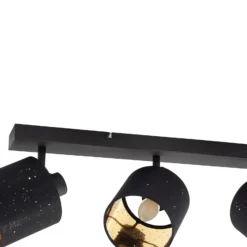 Plafón Lindby Vasilia, 4 luces, negro/oro, tela