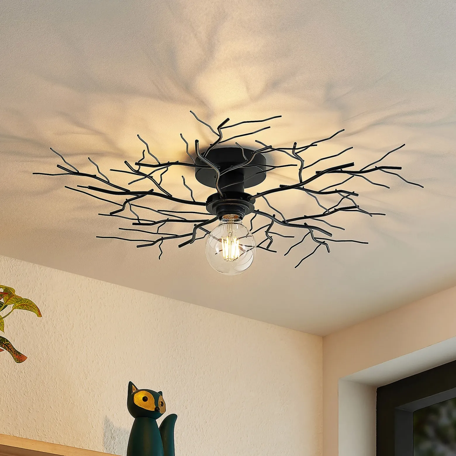 Plafón Lindby Vetki, Ø 60 cm, negro, 1 luz, metal