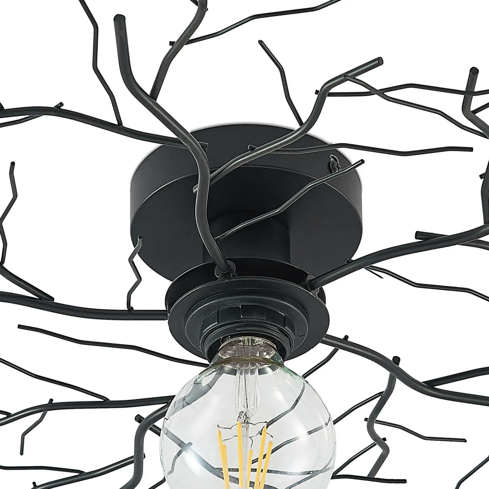 Plafón Lindby Vetki, Ø 60 cm, negro, 1 luz, metal