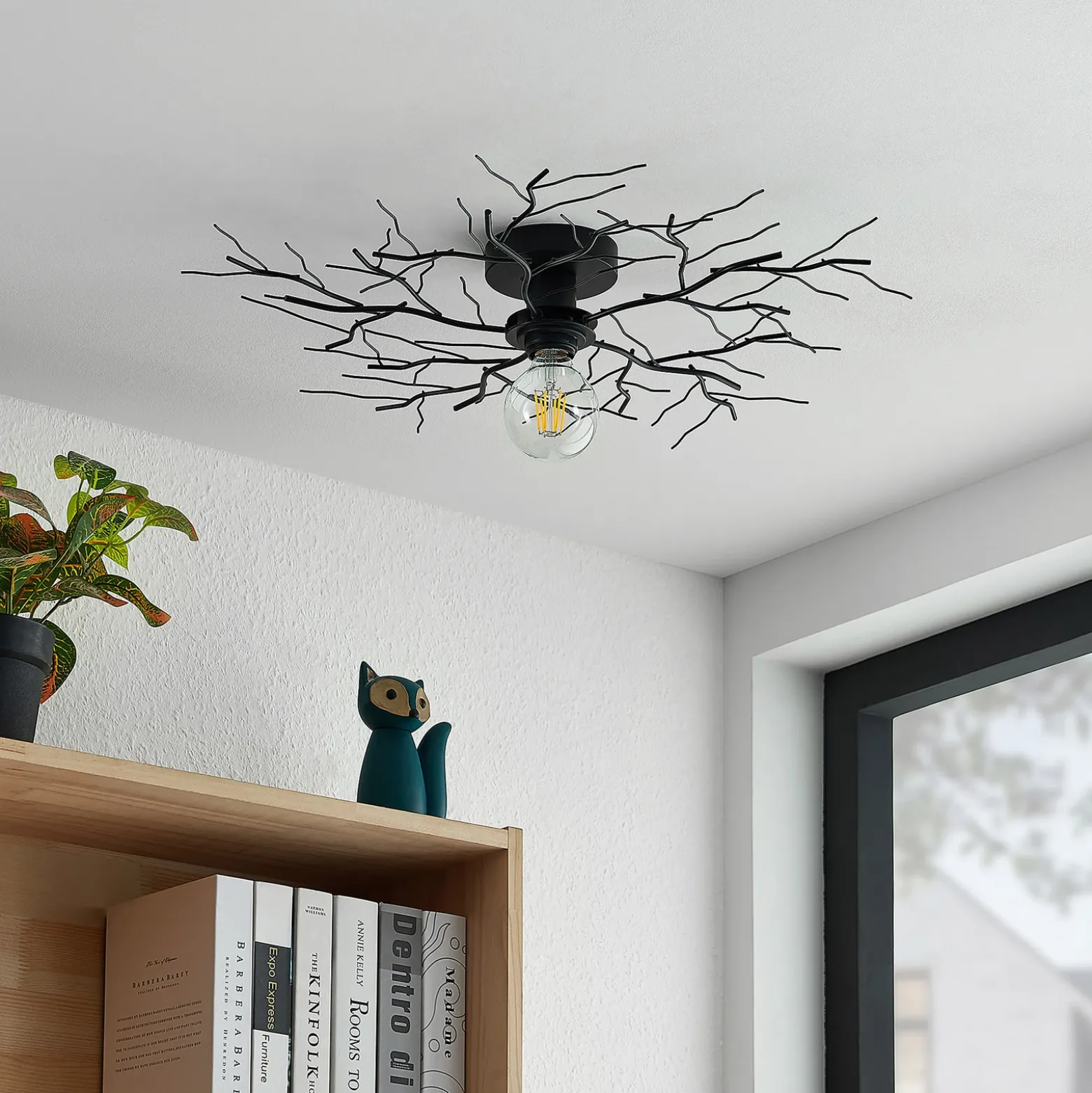 Plafón Lindby Vetki, Ø 60 cm, negro, 1 luz, metal