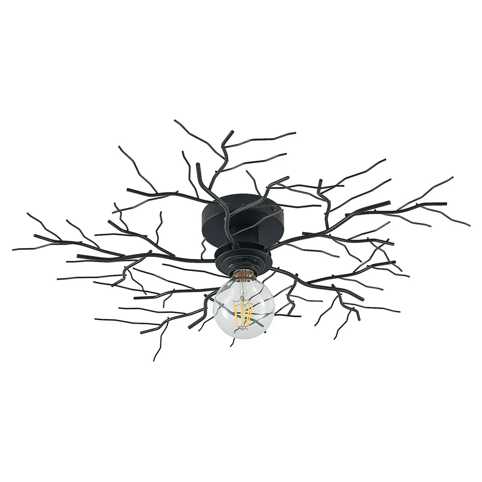 Plafón Lindby Vetki, Ø 60 cm, negro, 1 luz, metal