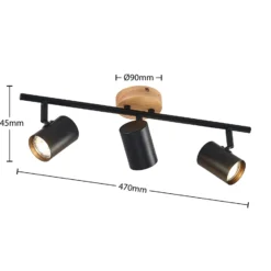 Plafón Lindby Xiomara, 3 luces, 68 cm de largo, madera