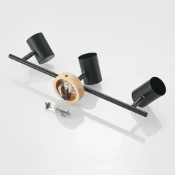 Plafón Lindby Xiomara, 3 luces, 68 cm de largo, madera