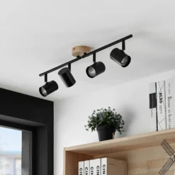 Plafón Lindby Xiomara, 4 luces, 68 cm de largo, madera