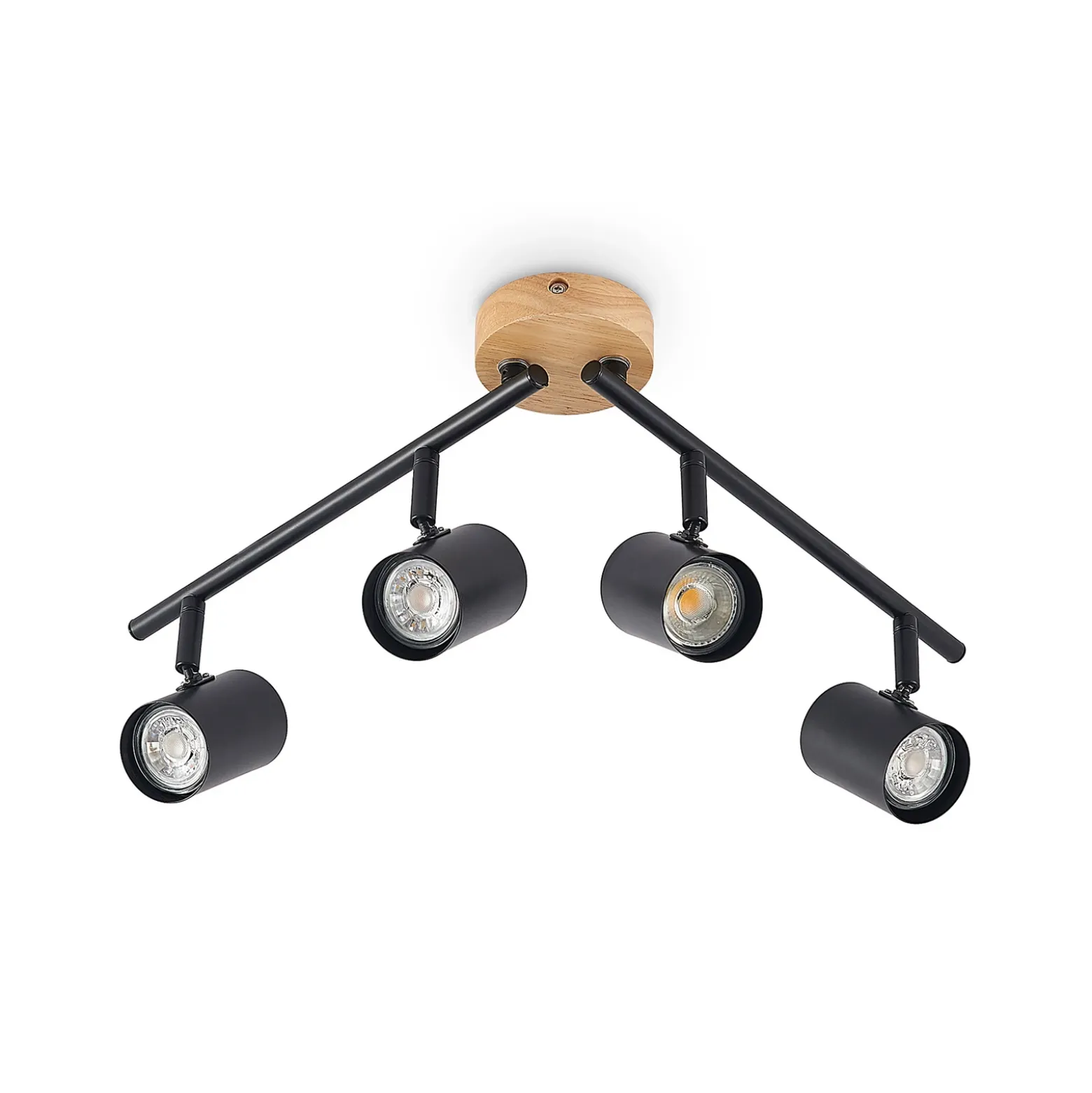 Plafón Lindby Xiomara, 4 luces, 68 cm de largo, madera