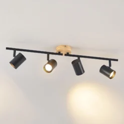 Plafón Lindby Xiomara, 4 luces, 68 cm de largo, madera