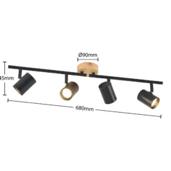 Plafón Lindby Xiomara, 4 luces, 68 cm de largo, madera