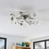 Plafón Lindby Yannie, 5 luces, 60cm, níquel/blanco, cristal