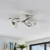 Plafón Lindby Yannie, 3 luces, 50cm, níquel/blanco, cristal