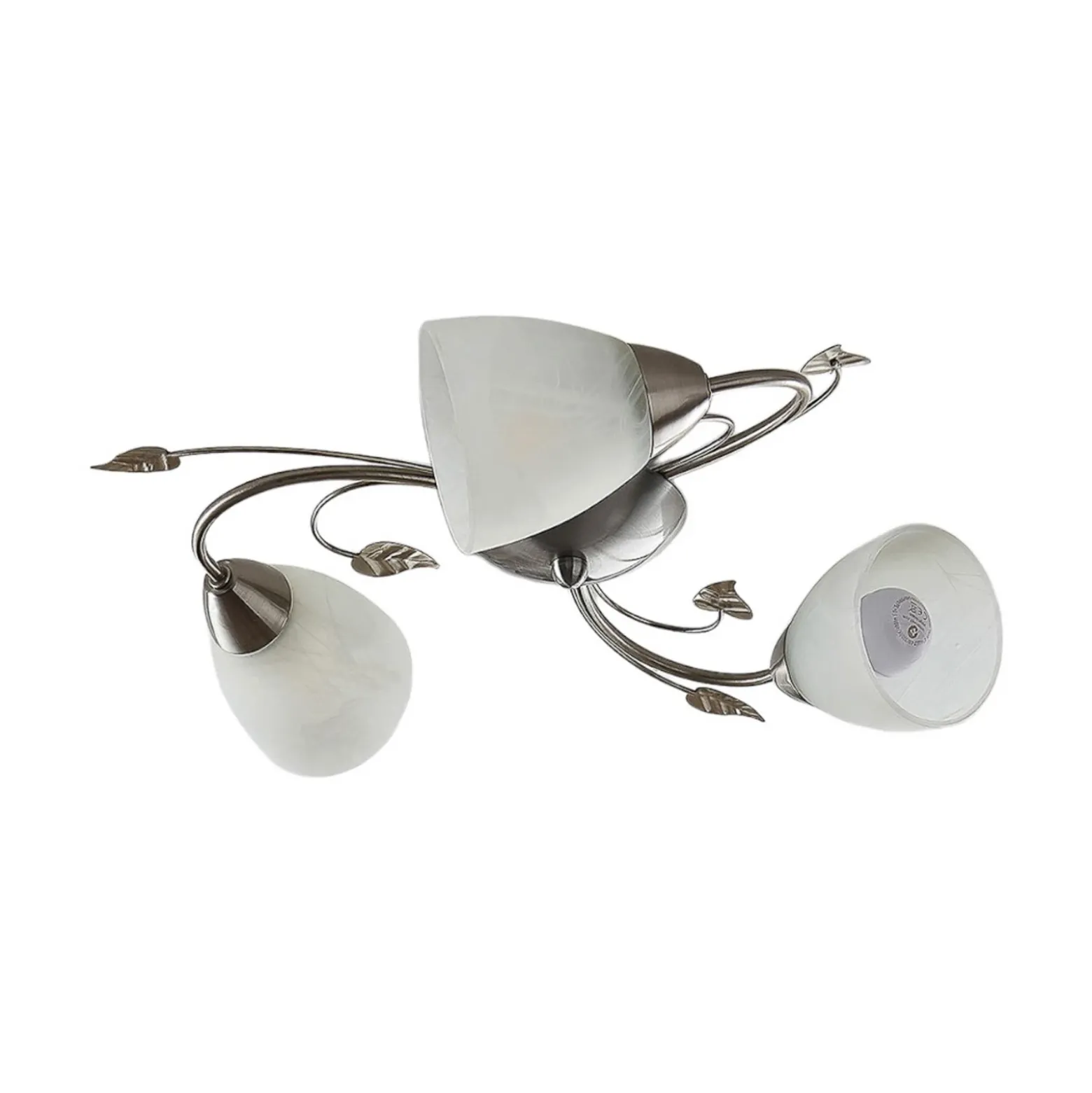 Plafón Lindby Yannie, 3 luces, 50cm, níquel/blanco, cristal
