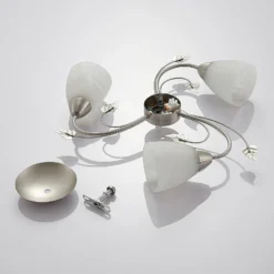 Plafón Lindby Yannie, 3 luces, 50cm, níquel/blanco, cristal
