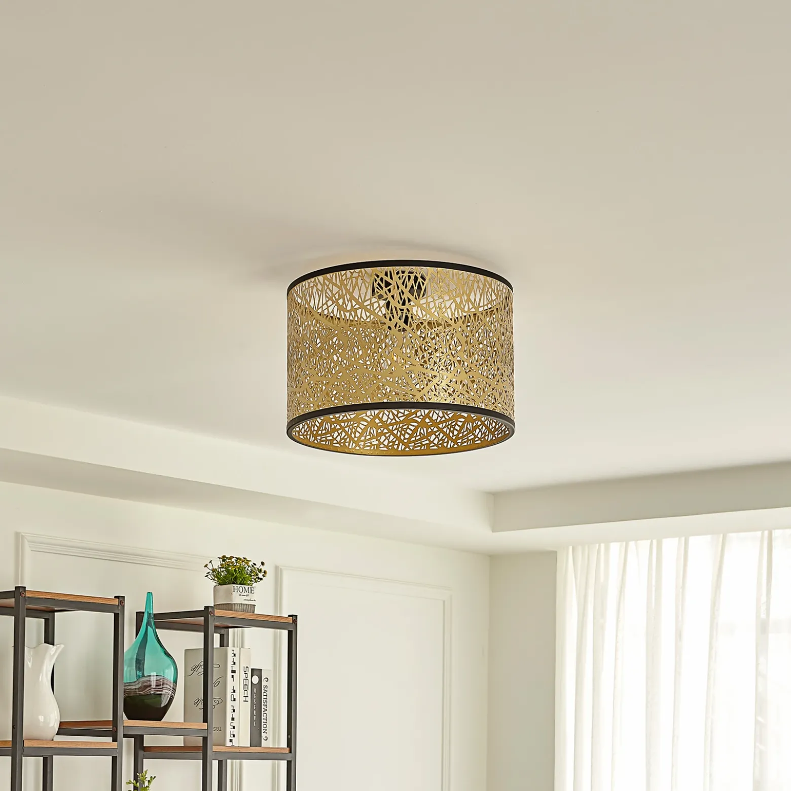 Plafón Lindby Yonah, dorado, metal, Ø 40 cm, E27
