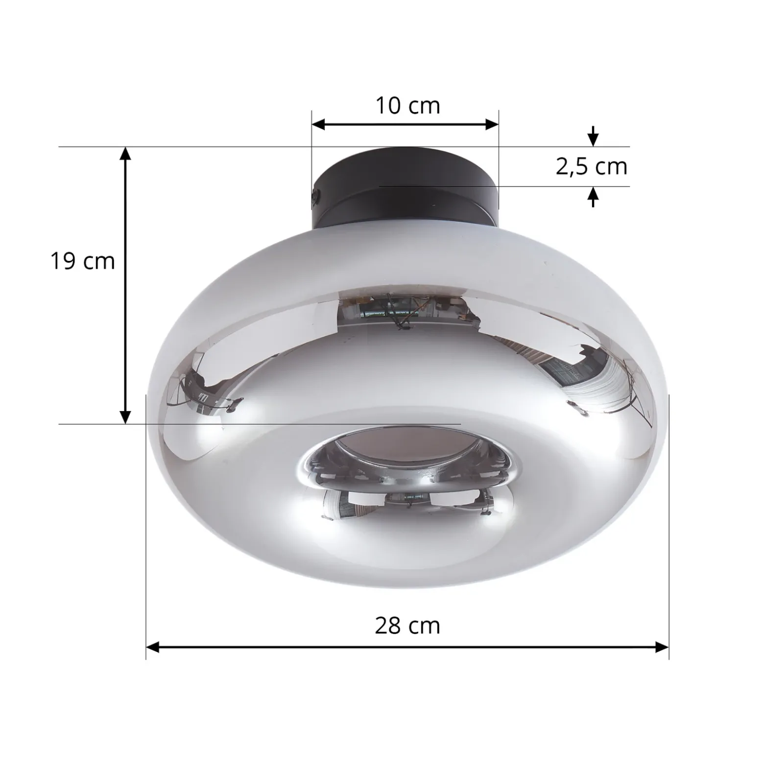 Plafón Lindby Zehra, Ø 28 cm, gris ahumado, cristal