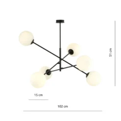 Plafón lineal, negro/ópalo, 6 luces