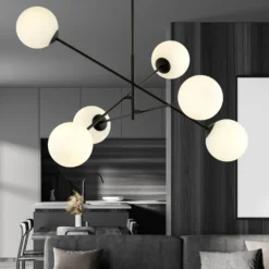 Plafón lineal, negro/ópalo, 6 luces