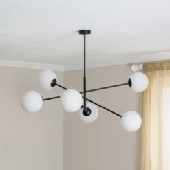 Plafón lineal, negro/ópalo, 6 luces
