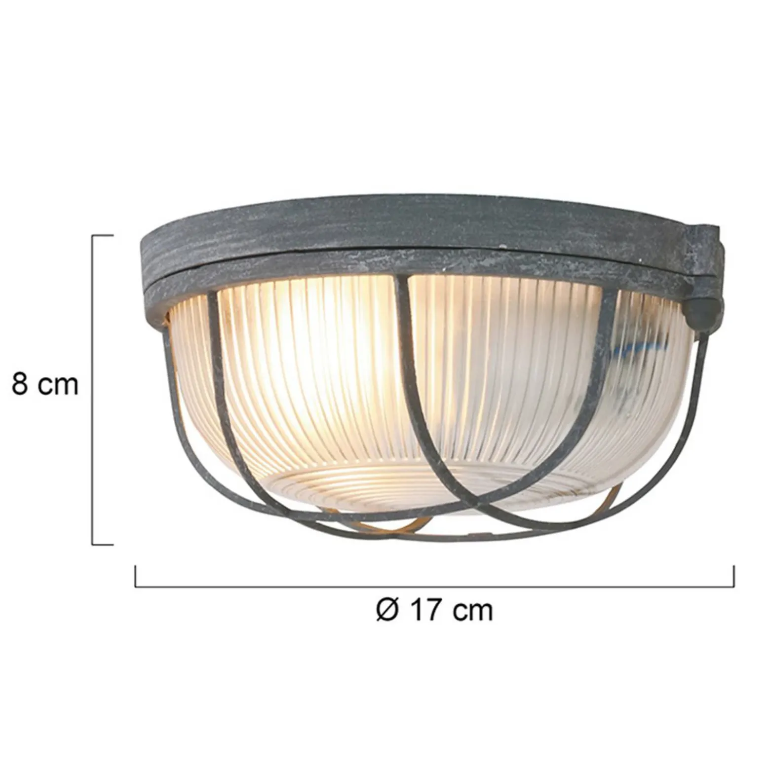 Plafón Lisanne, gris, Ø 17 cm, metal, cristal, E27
