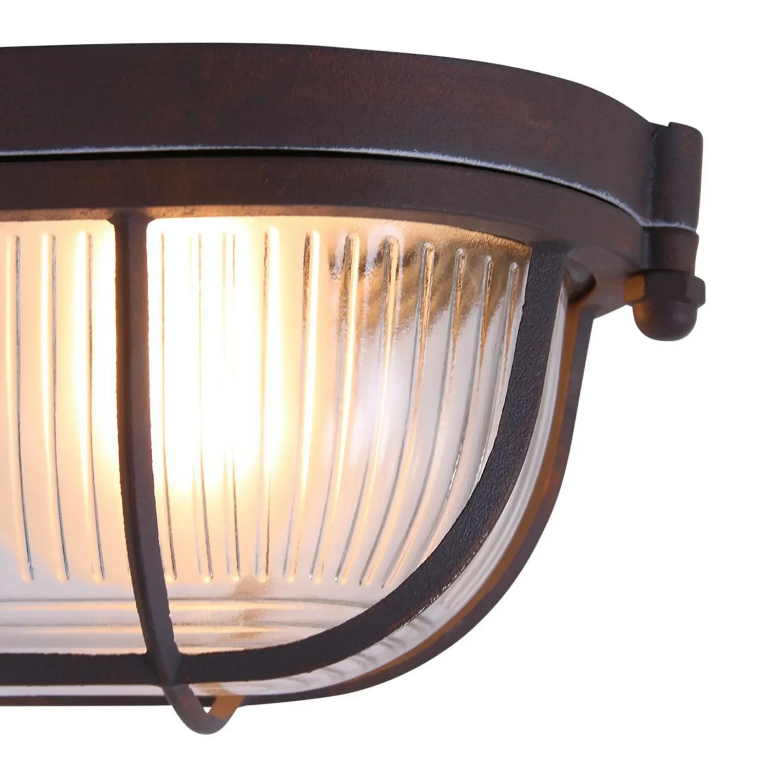 Plafón Lisanne, marrón, ovalado, metal, cristal, E27