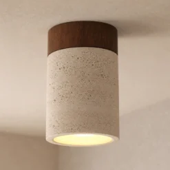 Plafón Lucande Carlotta, Ø 12 cm, beige, hormigón, E27