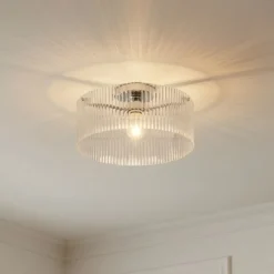 Plafón Lucande Meritt, cromada/transparente, Ø 40 cm, cristal