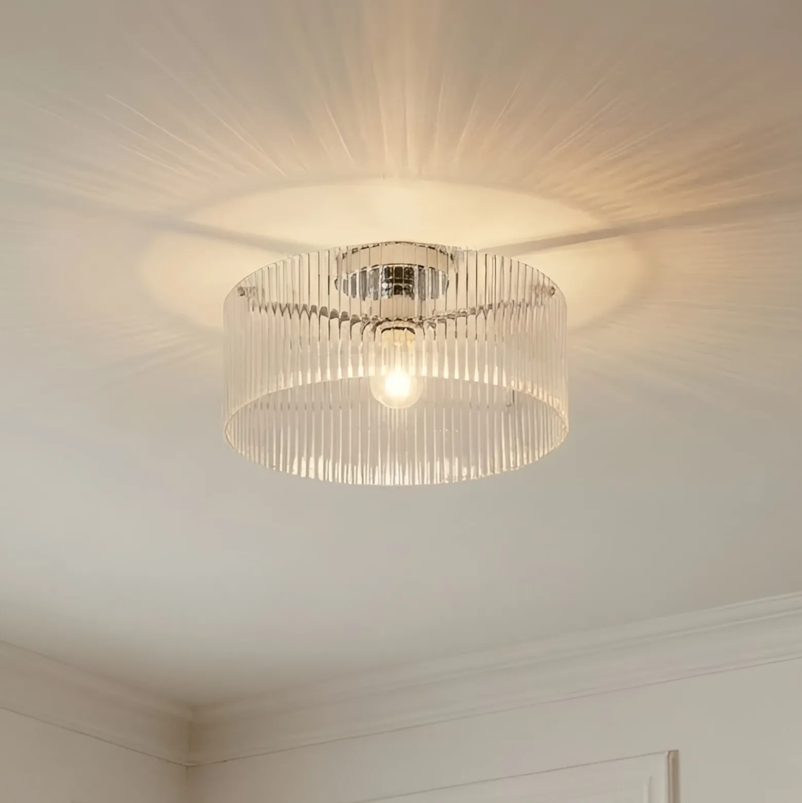 Plafón Lucande Meritt, cromada/transparente, Ø 40 cm, cristal