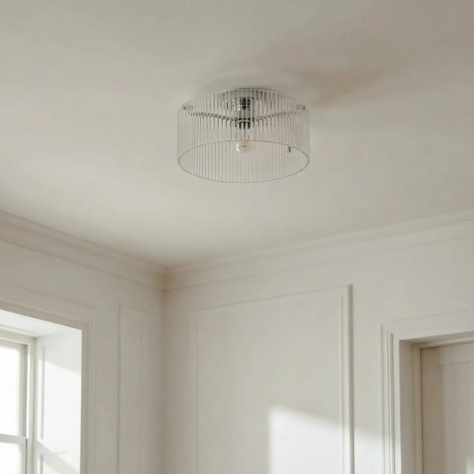 Plafón Lucande Meritt, cromada/transparente, Ø 40 cm, cristal