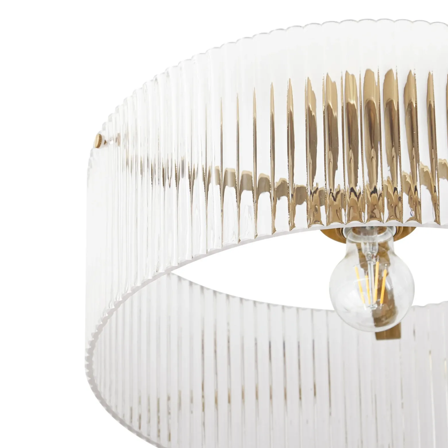 Plafón Lucande Meritt, latón/transparente, Ø 40 cm, cristal