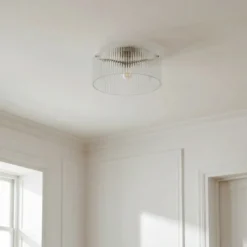 Plafón Lucande Meritt, latón/transparente, Ø 40 cm, cristal