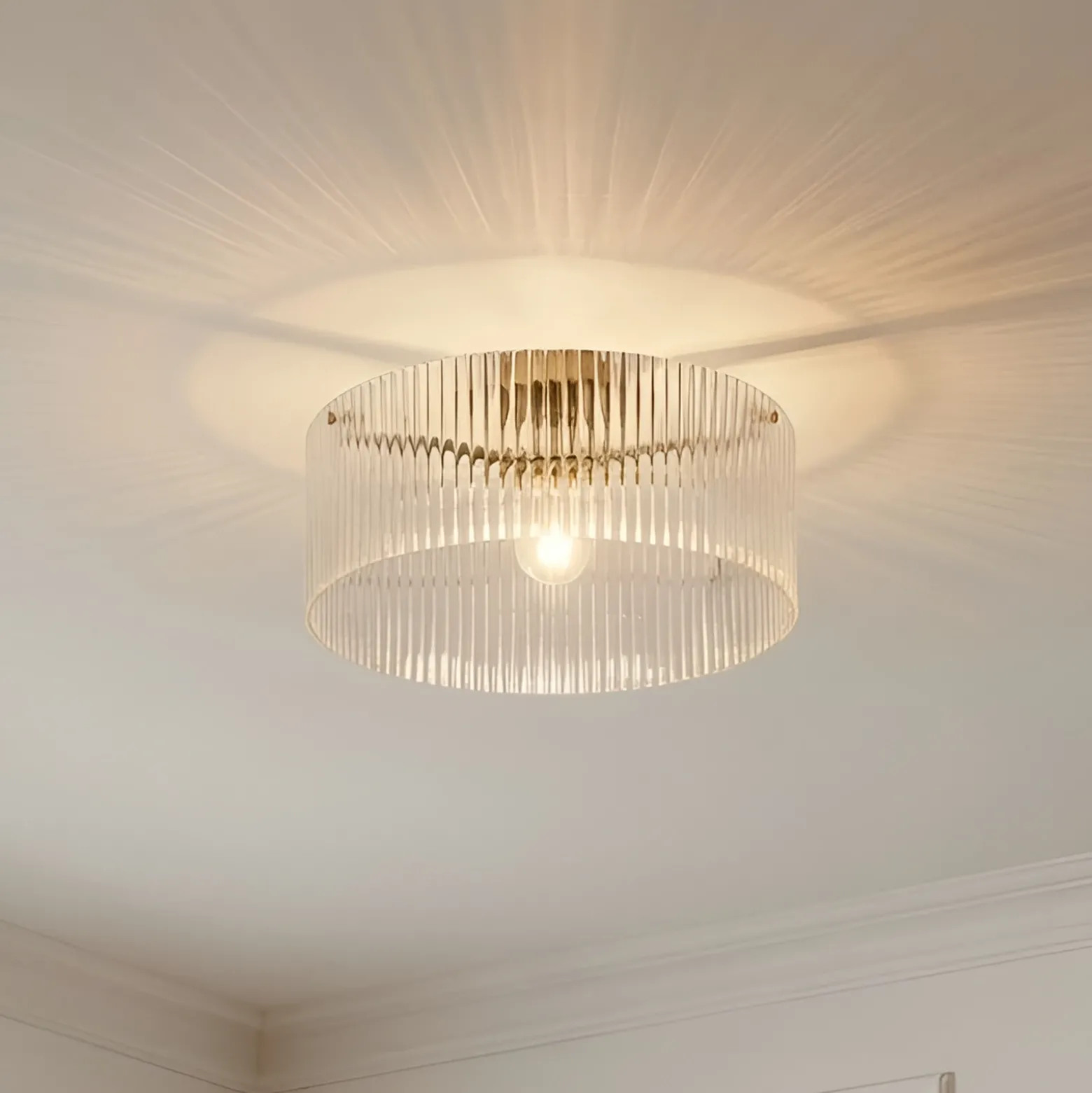 Plafón Lucande Meritt, latón/transparente, Ø 40 cm, cristal