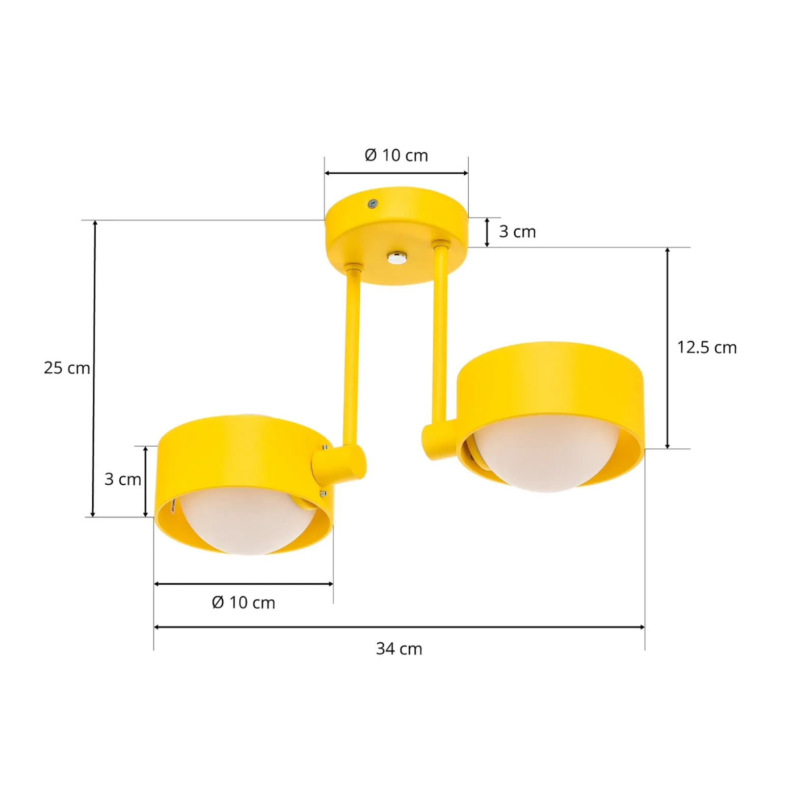 Plafón Mado de acero, amarillo, 2 luces