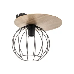 Plafón Malin, pantalla redonda de madera, 1 luz