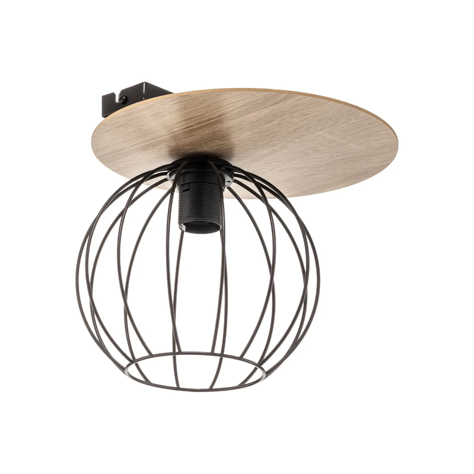 Plafón Malin, pantalla redonda de madera, 1 luz