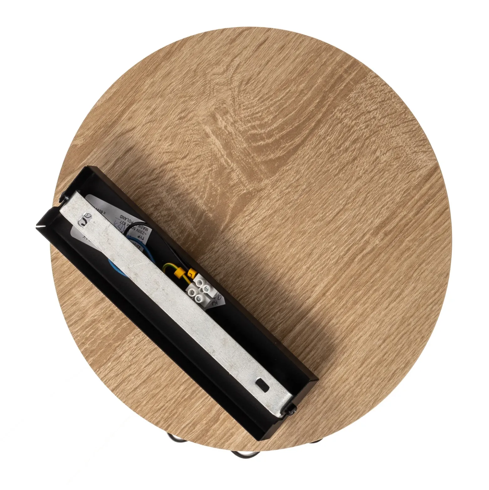 Plafón Malin, pantalla redonda de madera, 1 luz