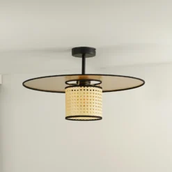 Plafón Manila, color dorado, ratán, Ø 50 cm