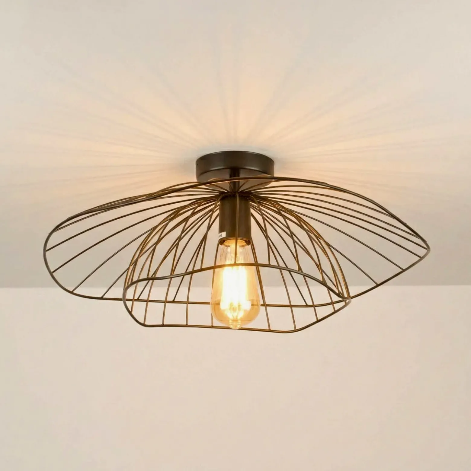 Plafón Mantar, negro, Ø 52 cm, metal, E27