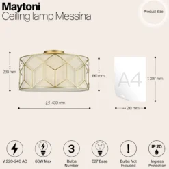 Plafón Maytoni Messina, Ø 43 cm, beige, lino
