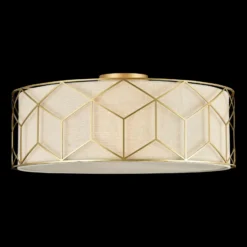 Plafón Maytoni Messina, Ø 57 cm, beige, lino