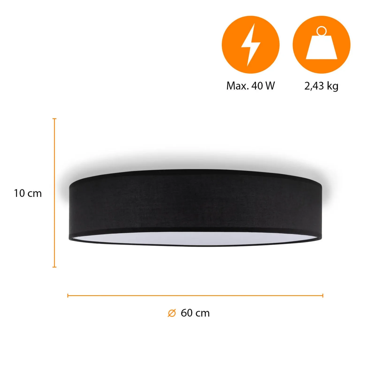 Plafón Mia, negro, Ø 60 cm