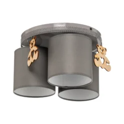 Plafón Mis, gris con oso de madera, 3 luces