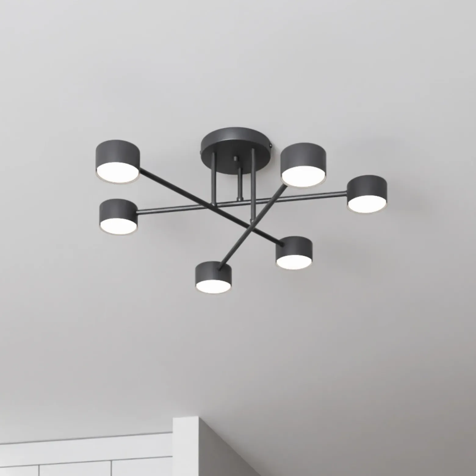 Plafón Modus 6, acero, 6 luces, GX53, negro