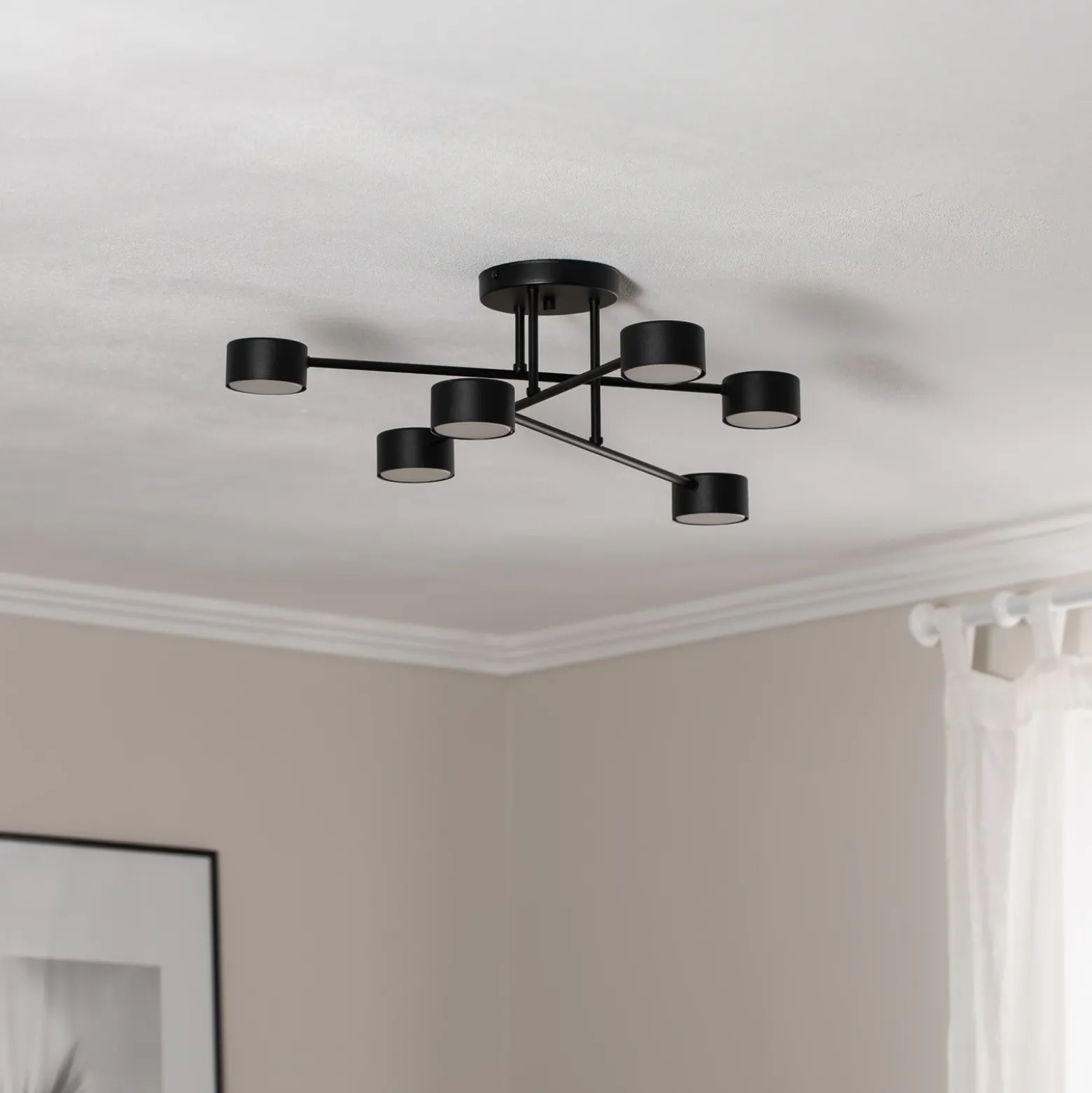 Plafón Modus 6, acero, 6 luces, GX53, negro
